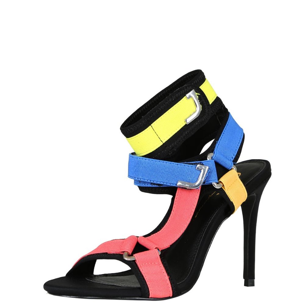NEW🔥 Multi Color Hook Loop Ankle Strap Gladiator Sandal Open Toe Stiletto Heel - Picture 3 of 7
